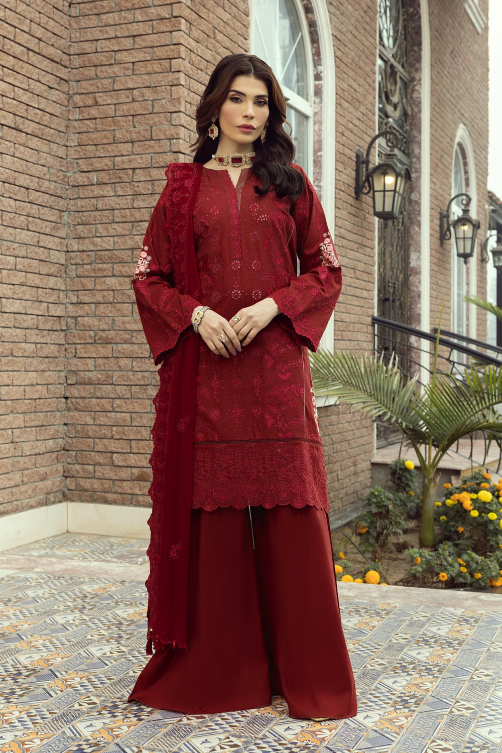 Lakhany Maroon Eid Collection Unstitched ChikanKari 3 Piece 🔥