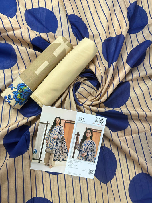 Izhaan MJ - D-01 Beige-Navy 3pcs Printed