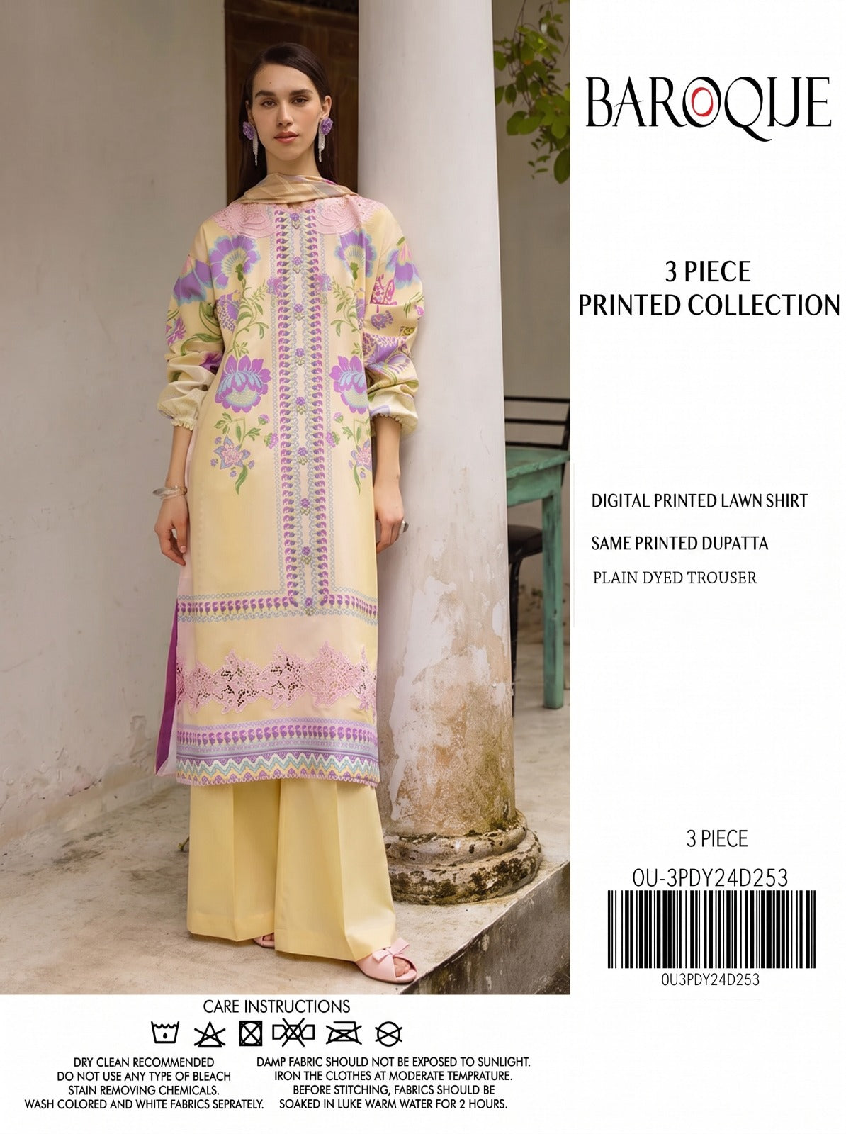 Baroque Yellow Printed Lawn 3-Piece