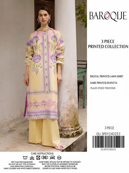 Baroque Yellow Printed Lawn 3-Piece