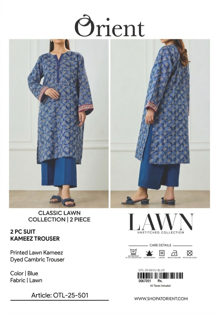 ✨ORIENT 100% ORIGINAL Unstitched Lawn 2 Piece ✨ Design: OTL-25-501