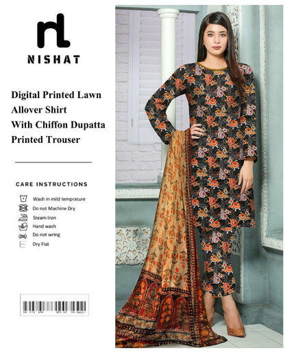 GulAhmed & Nishat Printed With Chiffon Dupatta 3P