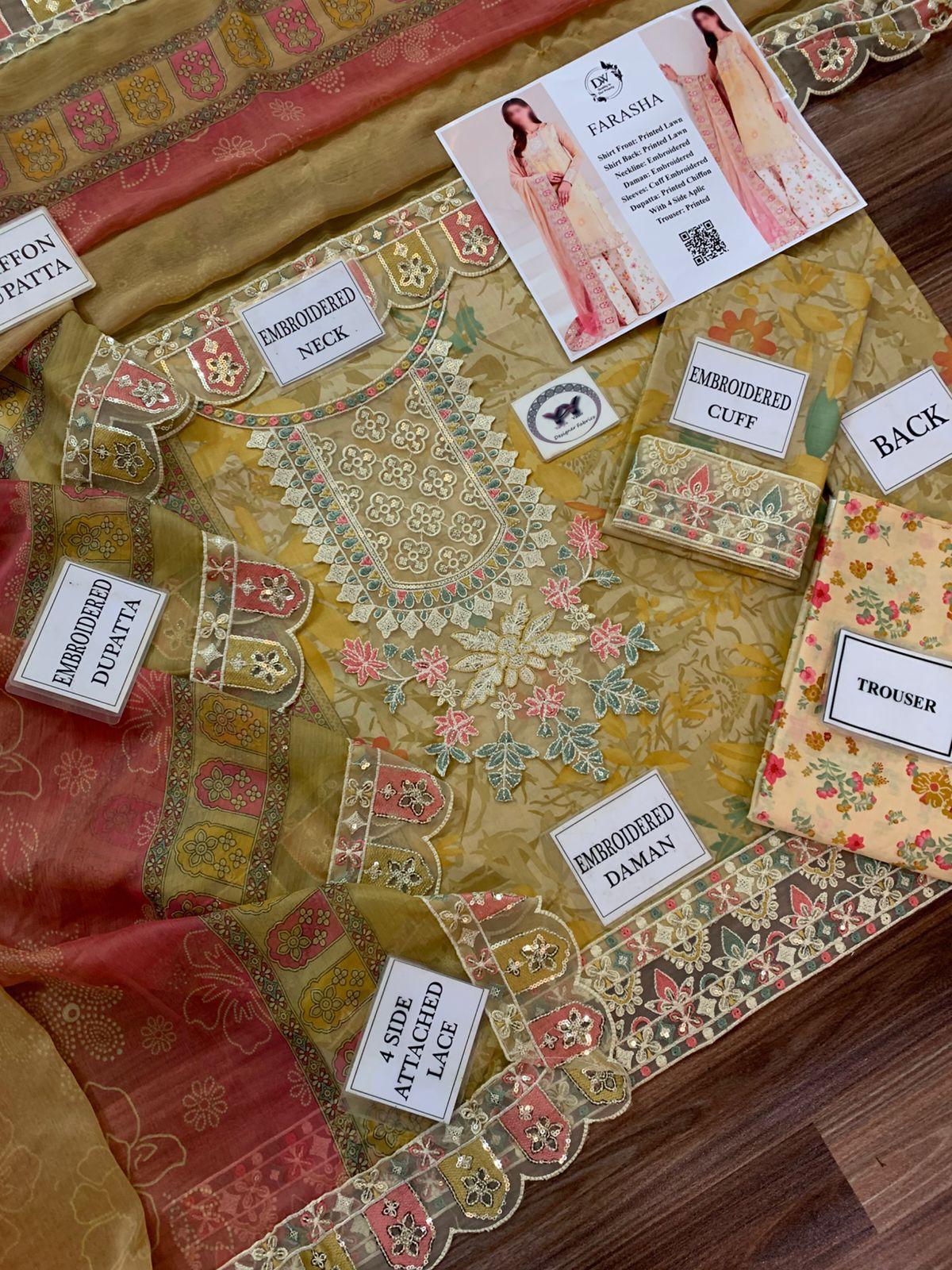Farasha Elegant 3PC Unstitched Lawn Suit Collection