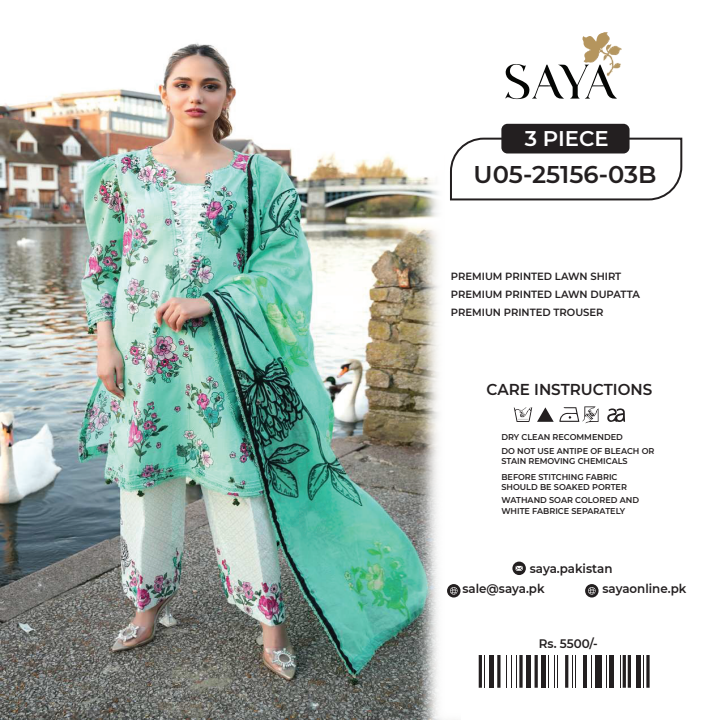 Saya 3 PCs Unstitched Lawn Collection D.No :-7