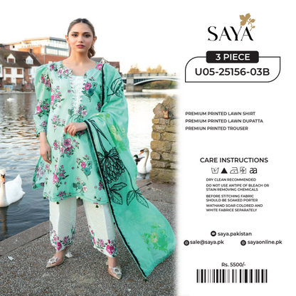 Saya 3 PCs Unstitched Lawn Collection D.No :-7