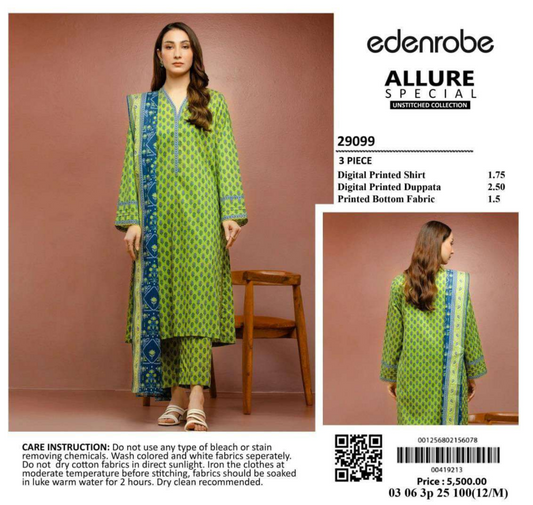🌸 Edenrobe 🌸☀️ Summer Identic 2025 ☀️💎 3 Piece Unstitched Lawn 💎