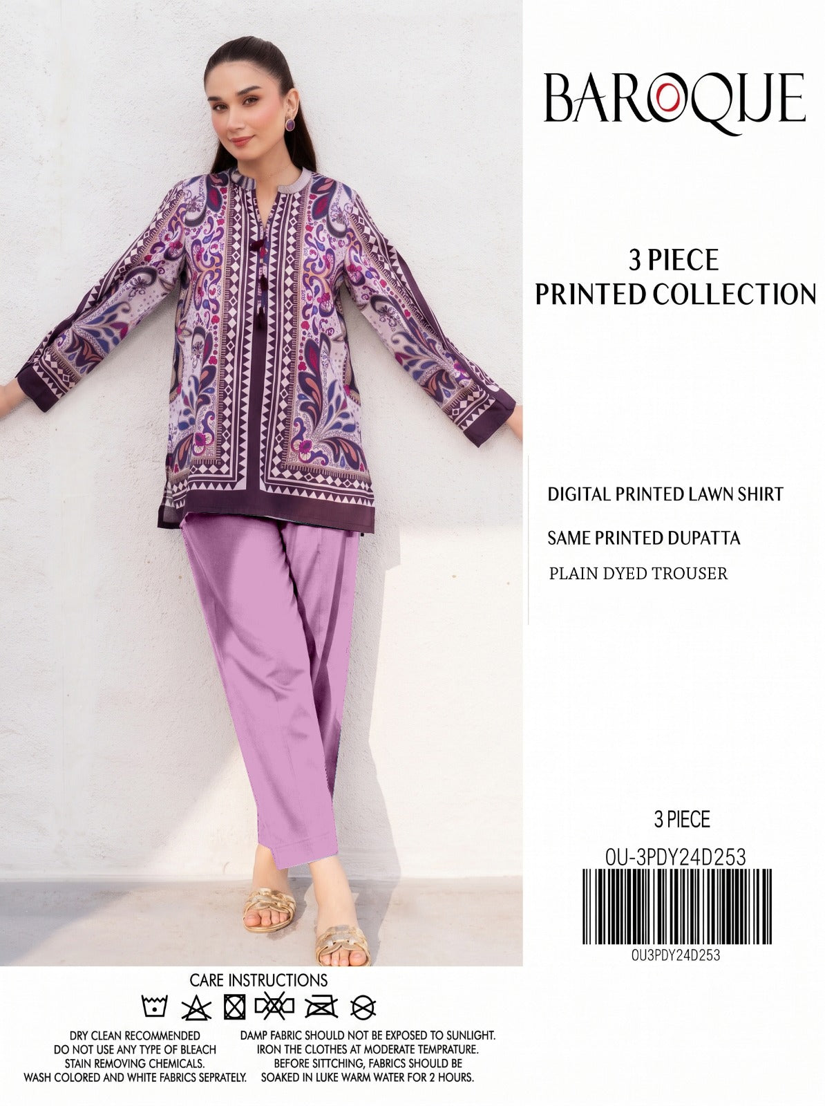 Baroque Light Pink Printed Lawn 3-Piece