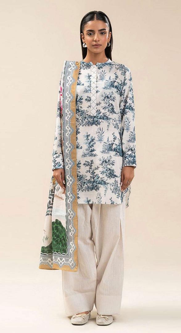 Limelight – Cream & Slate Blue - Doriya Unstitched 3 PCs Unstitched Suit