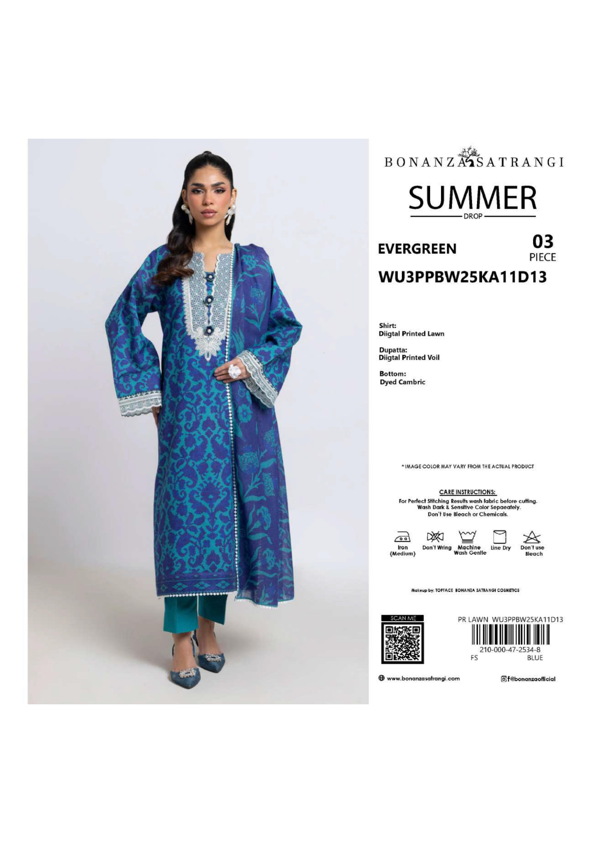 BONANZA SATRANGI (D.C:- WU3PPBW25KA11D13)3PCS  UNSTITCHED COLLECTION