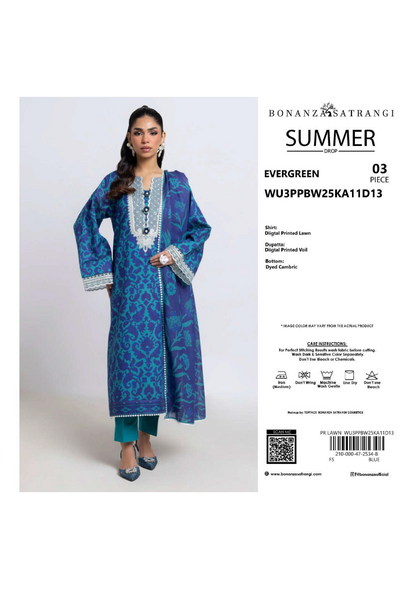 BONANZA SATRANGI (D.C:- WU3PPBW25KA11D13)3PCS  UNSTITCHED COLLECTION