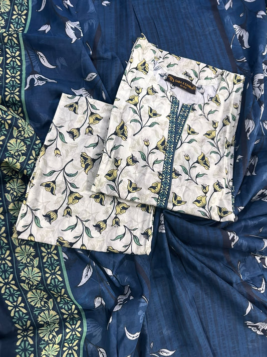 Saira Samina Beige-Blue Stitch 3Pcs