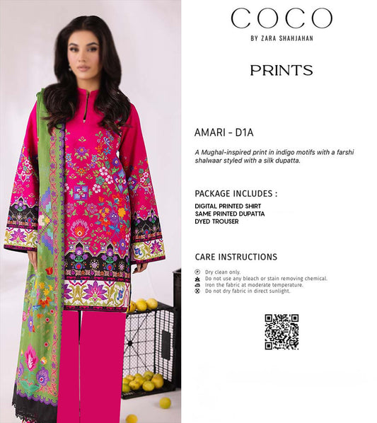 COCO Pink 3 Piece Printed Lawn
