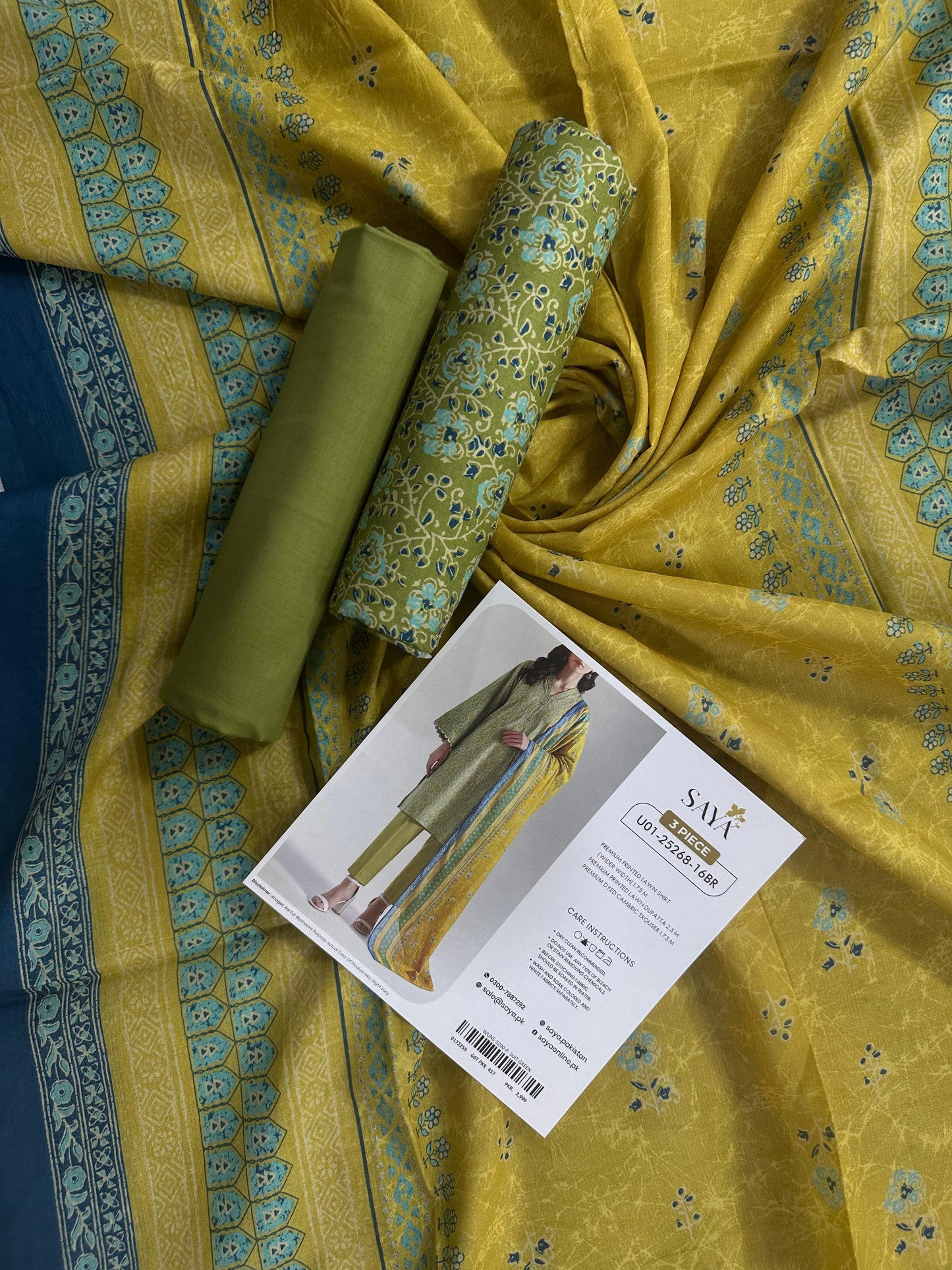 Saya D.C:- U01-25268-16BR - 3 Pcs Printed Lawn