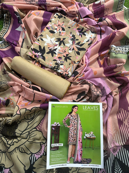 JAWED ARTS LEAVES –  3PC UNSTITCHED SUIT Design: 6