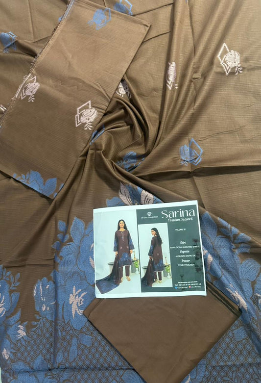✨ SARINA Unstitched Jacquard 3-Piece Collection ✨ Brown Seablue