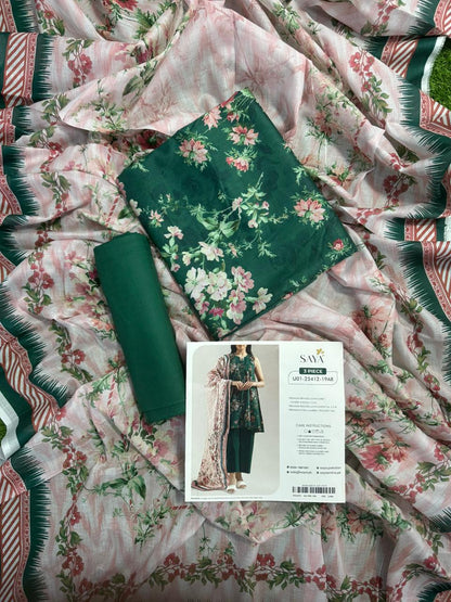 Saya Green 3PCs Printed Lawn Unstitched Collection