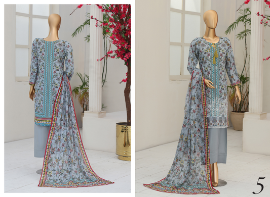 MTF Digital Printed Embroidered Lawn Collection 2026 Design No: 5