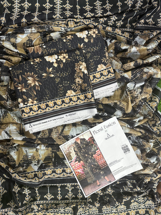 Floral Fusion By Almeerah D-2 -  3Pcs Printed Stripe Collection