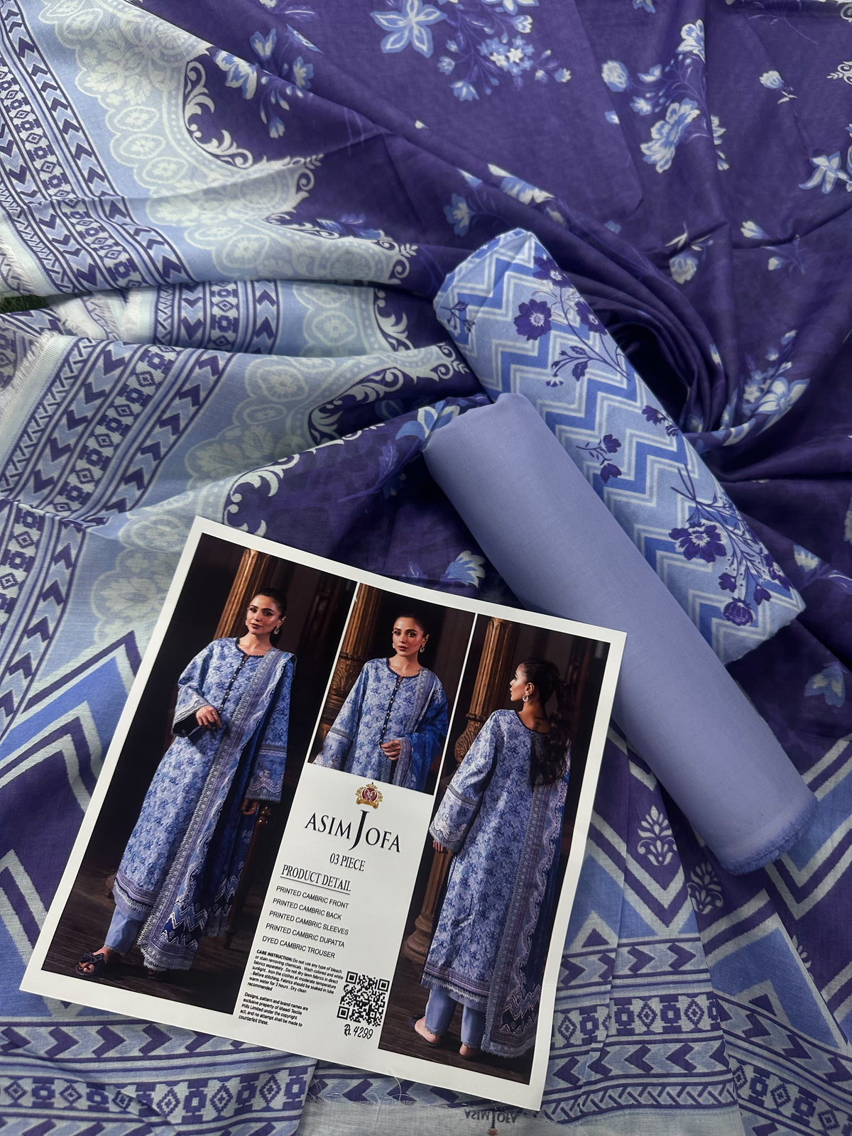 AsimJofa Sky Blue Printed 3Pcs