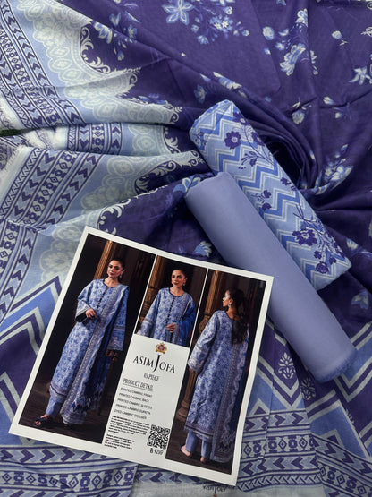 AsimJofa Sky Blue Printed 3Pcs