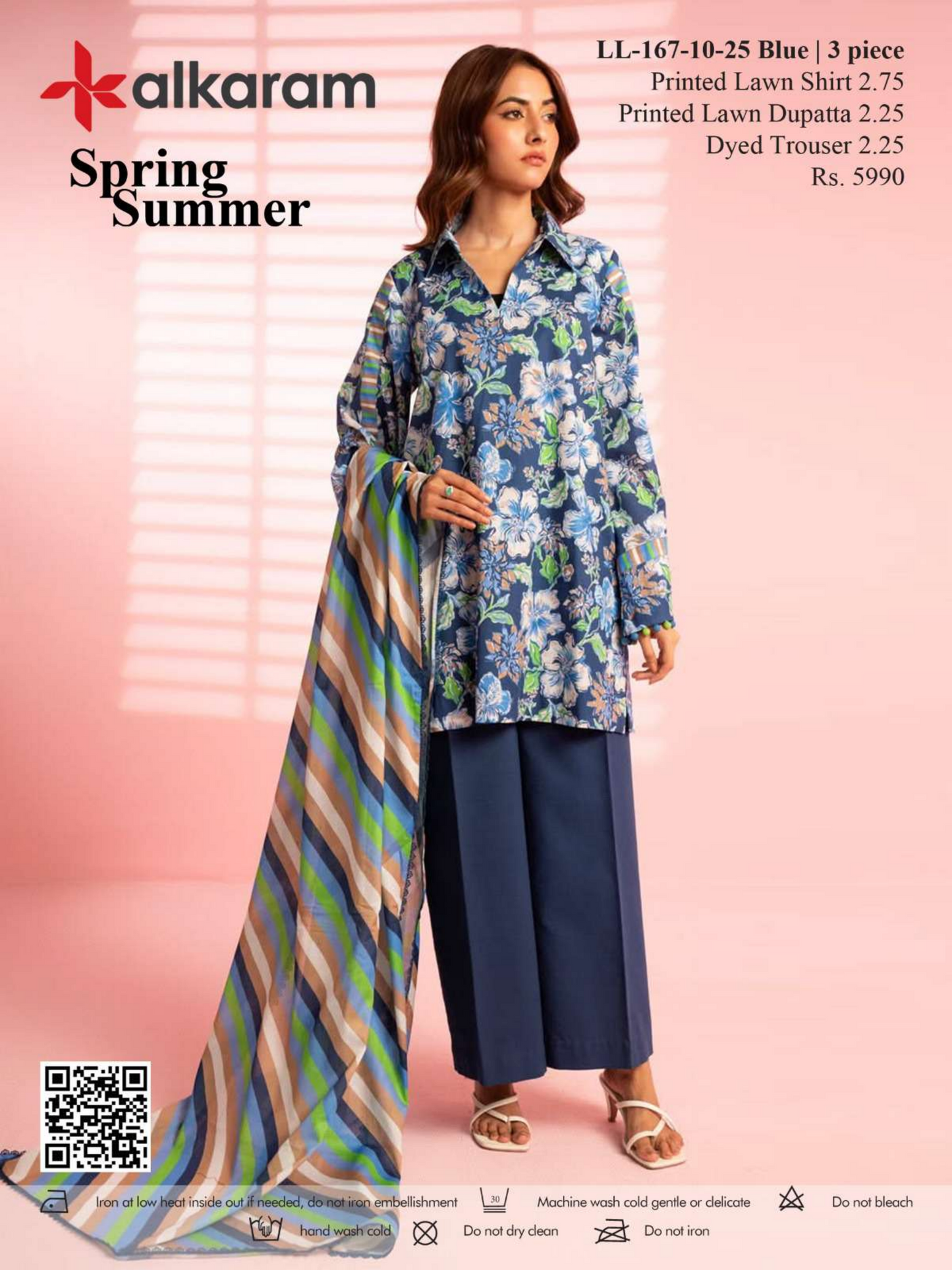 Alkaram 3 PCs Blue Printed Lawn Unstitched Collection