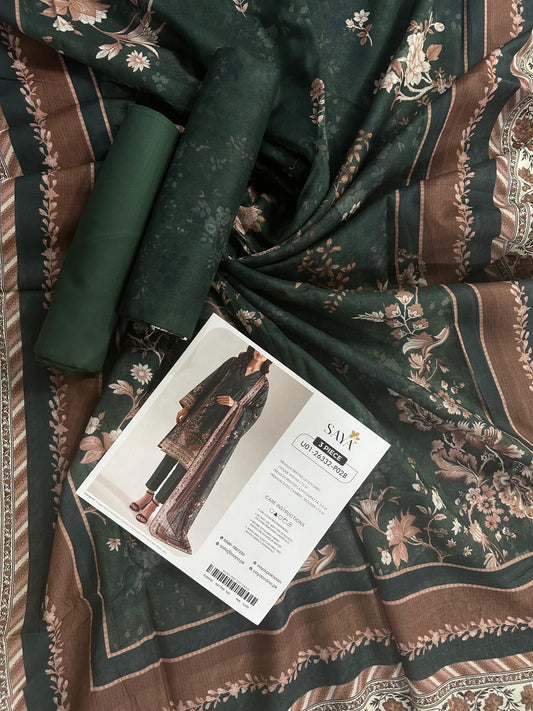 Saya D.C:- U01-26332-P02B - 3 Pcs Printed Lawn