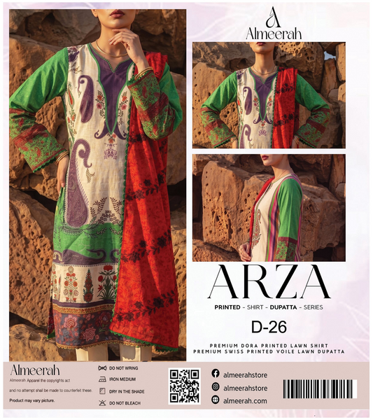 Almeerah ARZA – PRINTED D-26 2PC Premium Lawn Collection