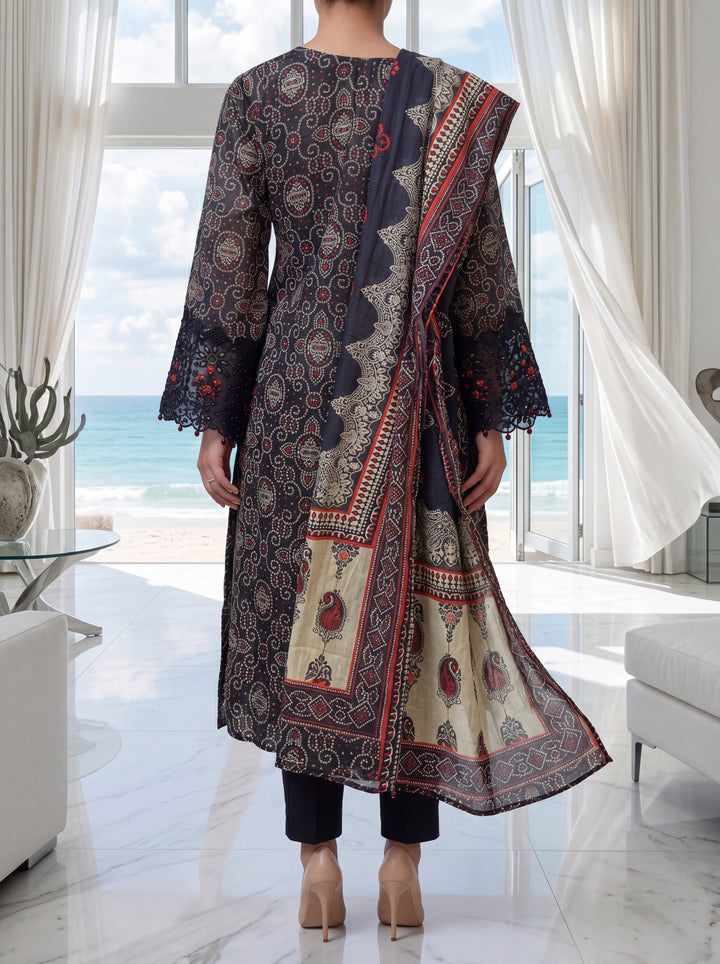 Fleur By Almeerah - Navy Eclipse – Digital Chundri Lawn