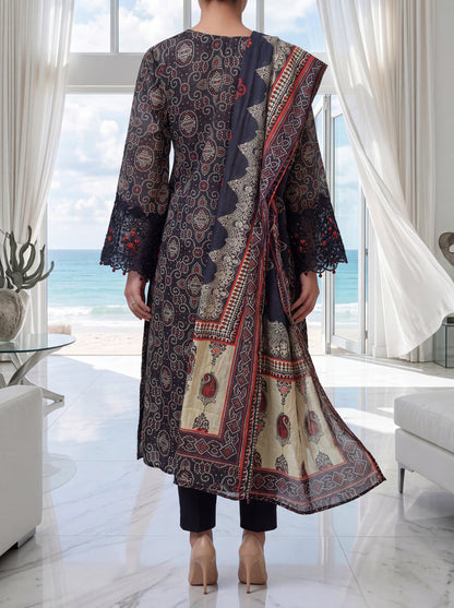 Fleur By Almeerah - Navy Eclipse – Digital Chundri Lawn