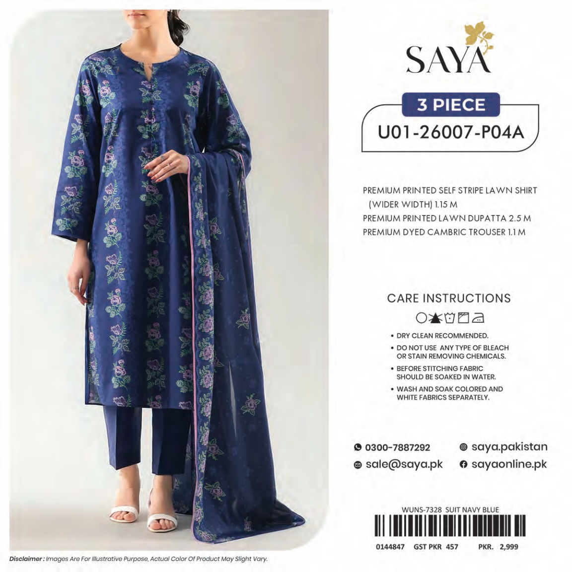 🔰💖 SAYA SUMMER COLLECTION 💖🔰 🌞👗 3 PIECE UNSTITCHED LAWN 👗🌞
U01-26007-P04A
