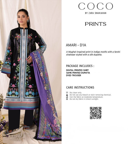 COCO Black-Purple 3 Piece Printed Lawn