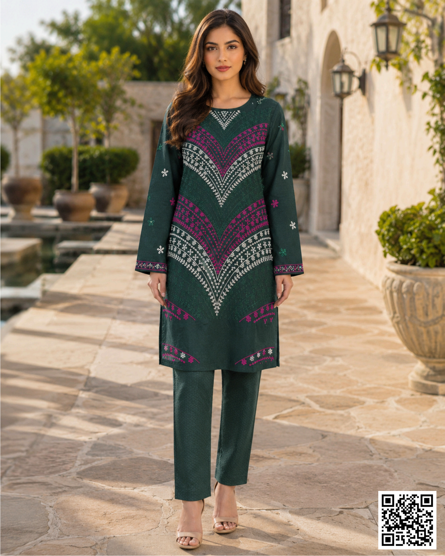MARIA B–2PC DARK GREEN Emb Lawn #3412