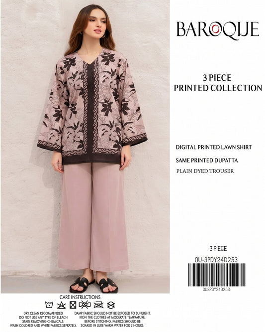Baroque Coffee Printed Lawn 3-Piece