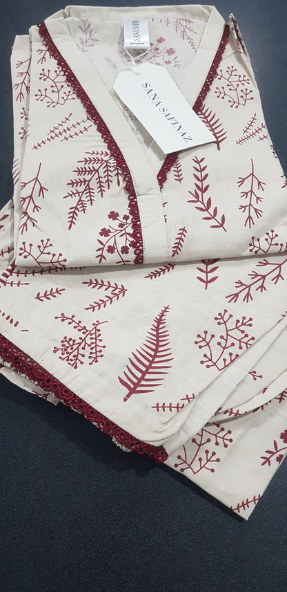 Sanasafinaz Cords Cotton Printed Stitched 2P