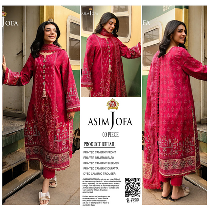AsimJofa Red Printed 3Pcs