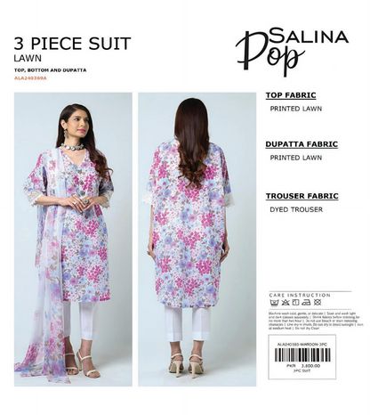 Salina Pop Unstitched Lawn Dyed Trouser 3PCs 💕🔥