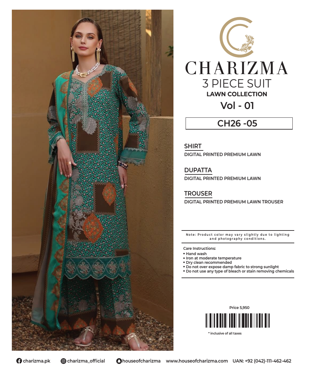 CHARIZMA LAWN UNSTITCHED COLLECTION – Vol 1_CH26-05
