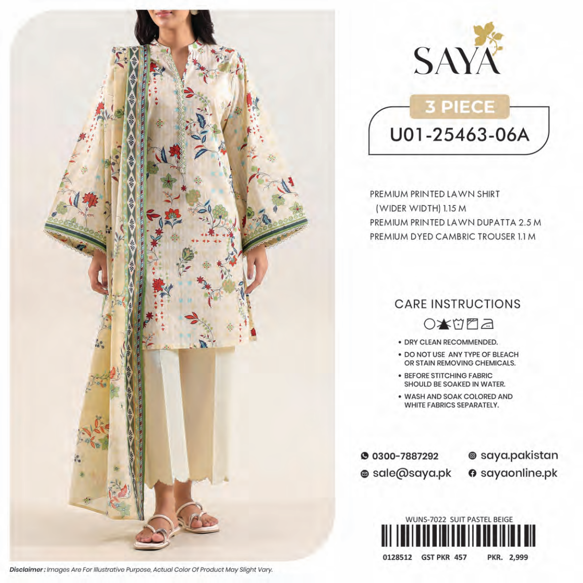 🔰💖 SAYA SUMMER COLLECTION 💖🔰 🌞👗 3 PIECE UNSTITCHED LAWN 👗🌞
U01-25463-06A