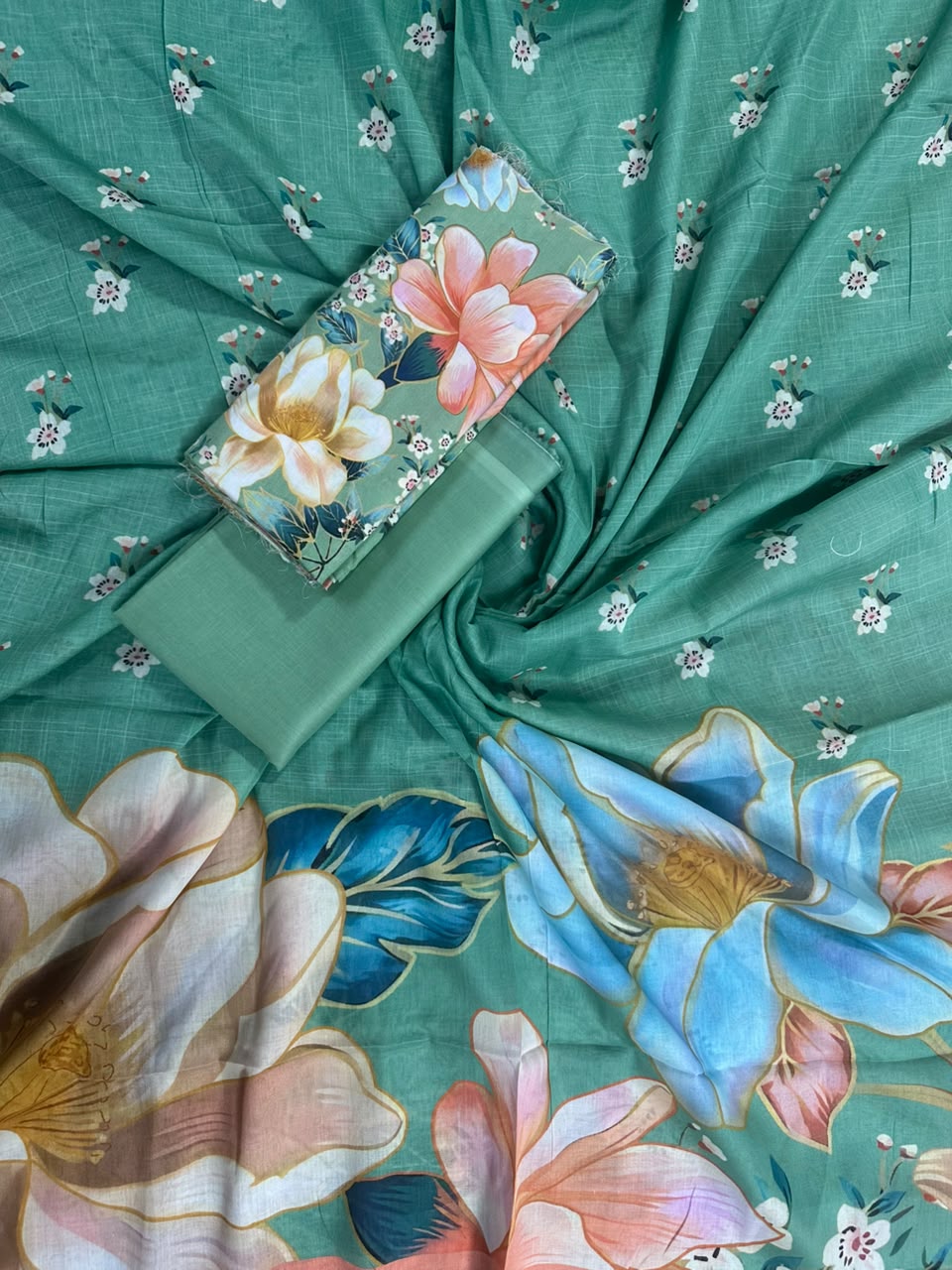 ZAMAN  LIGHT GREEN PRINTED 3PCS
