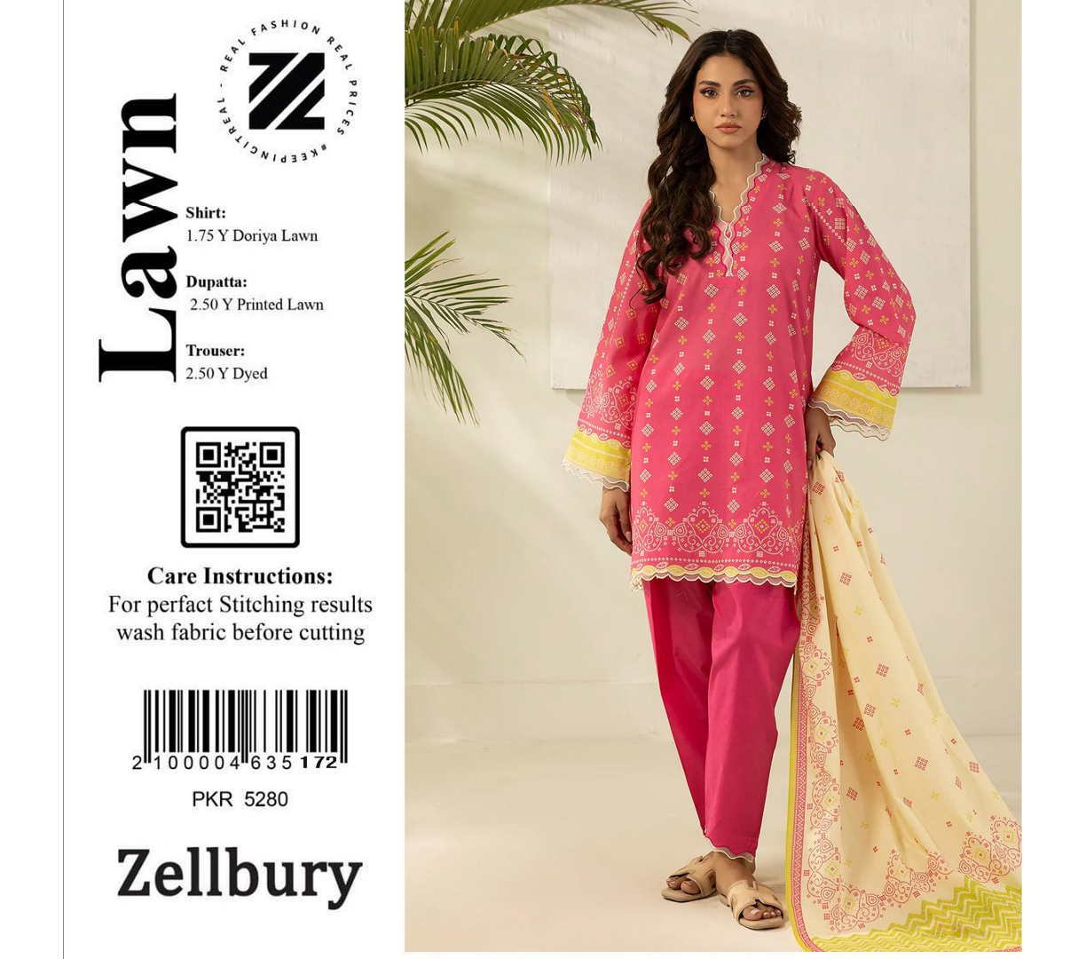 Zellbury Doriya Lawn 3 Pcs Unstitched Collection D.C:- WUC25X30190