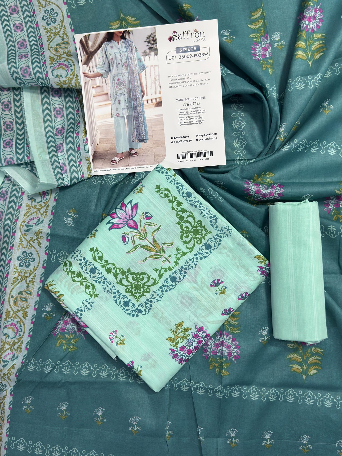 Saya 3 Piece Premium Lawn Collection D.C:U01-26009-P03BW