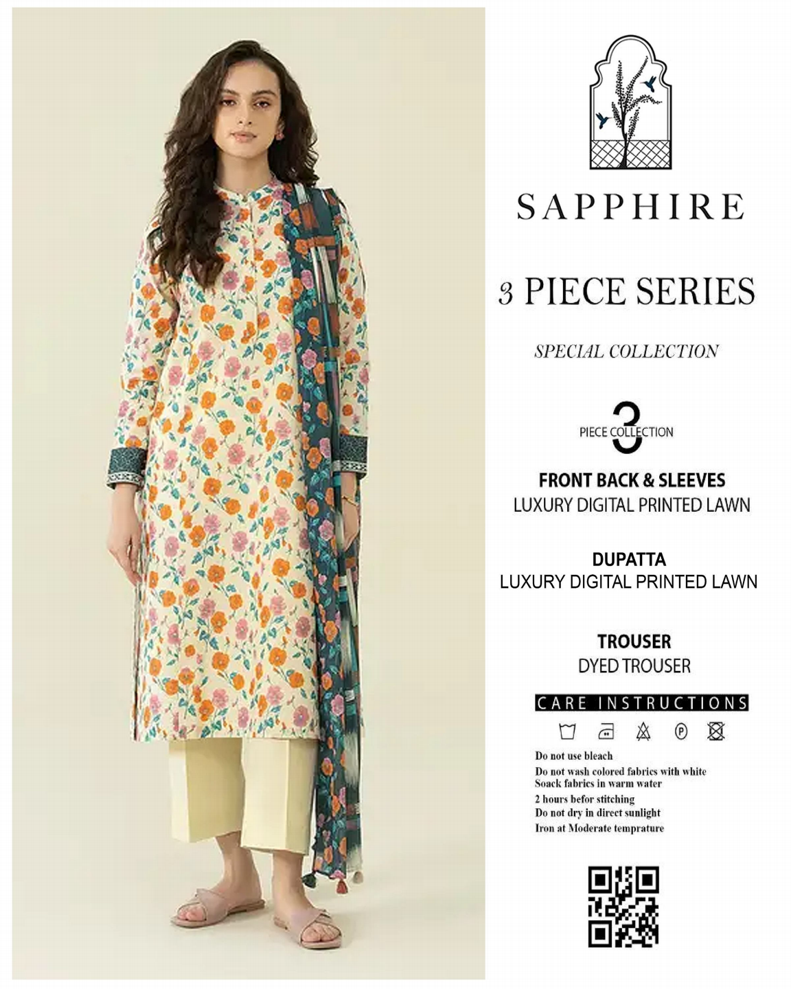 Sapphire Unstitched Lawn 3 Pieces in Wholesale Price 🔥❤️