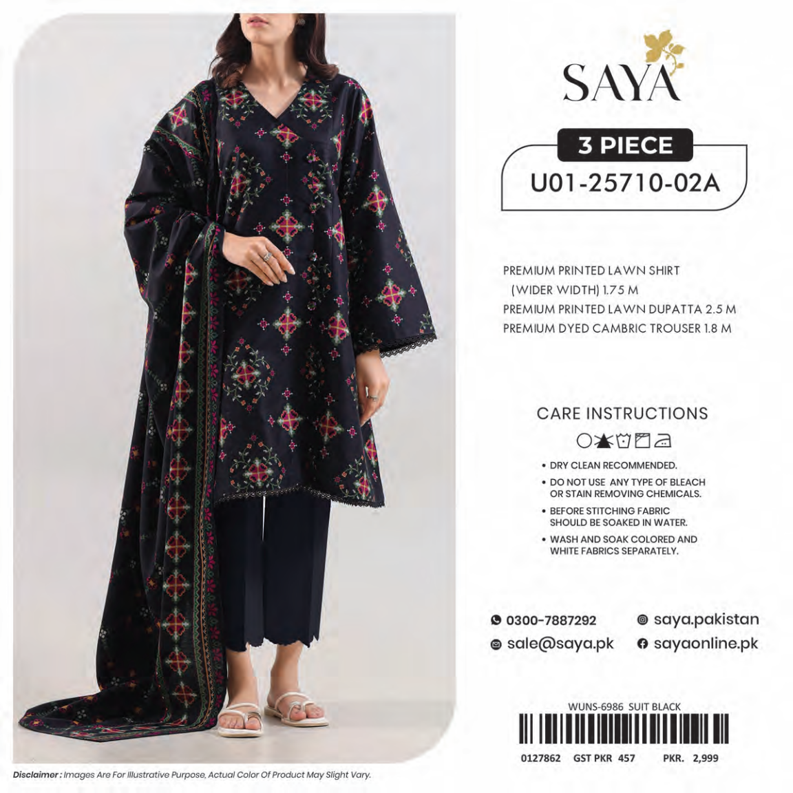 🔰💖 SAYA SUMMER COLLECTION 💖🔰 🌞👗 3 PIECE UNSTITCHED LAWN 👗🌞
U01-25710-02A