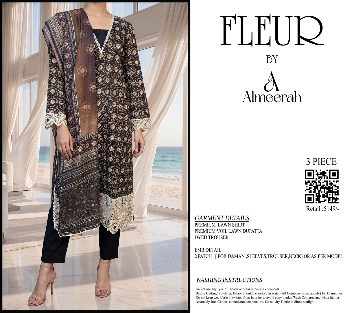 Fleur By Almeerah - Obsidian Core – Digital Chundri Lawn