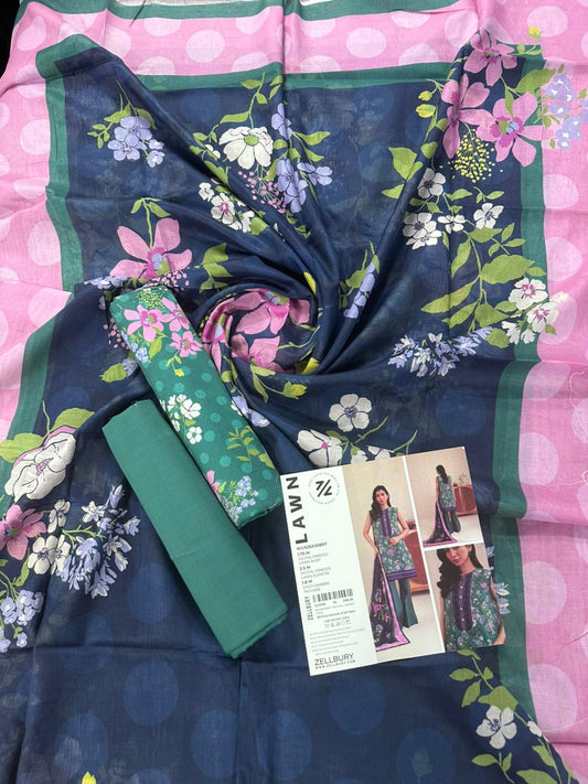 ZELLBURY Unstitched 3pcs Lawn Collection D.C:- WUS26X30897