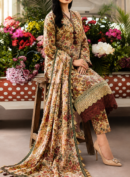 Floral Fusion By Almeerah D-1 -  3Pcs Printed Stripe Collection