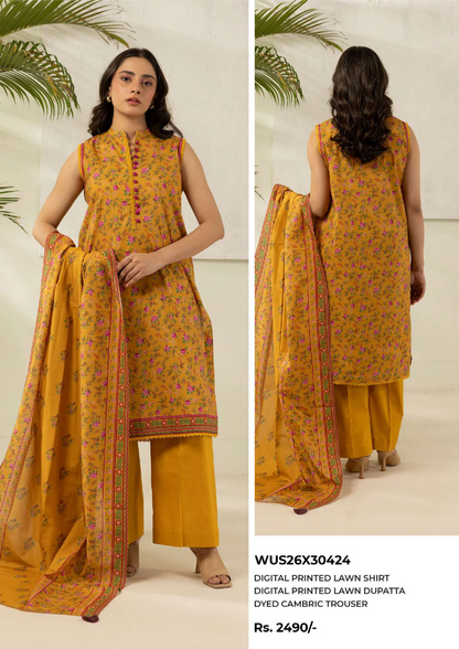 ZELLBURY Unstitched 3pcs Lawn Collection D.C:- WUS26X30424