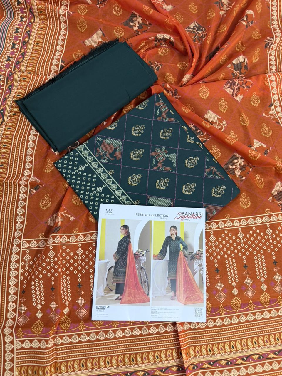 BANARSI BY MJ SIGNATURE DIGITAL PRINTED 3PC LAWN COLLECTION Design #D-A0301-06