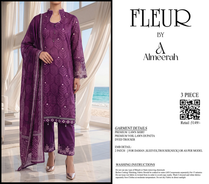 Fleur By Almeerah – Amethyst Glow - Digital Chundri Lawn