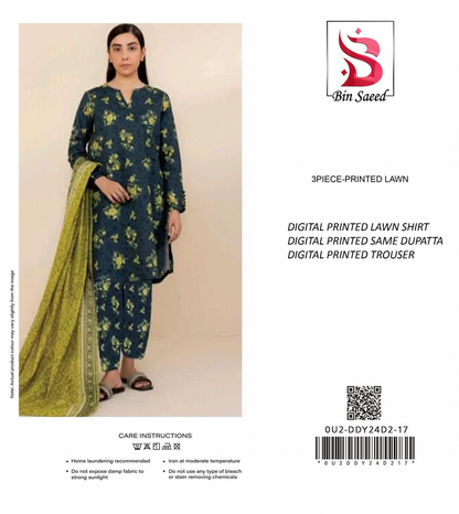 Binsaeed Unstitched Lawn 3 Pieces in Wholesale Price 🔥❤️
